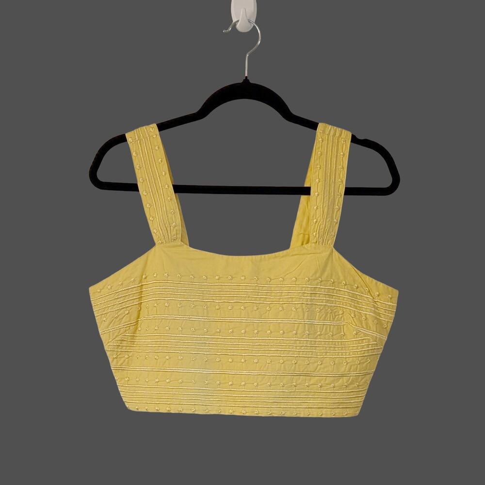 Avec Les Filles Yellow Embroidered Crop Tank Top Size 12 Smocked Back Resort
